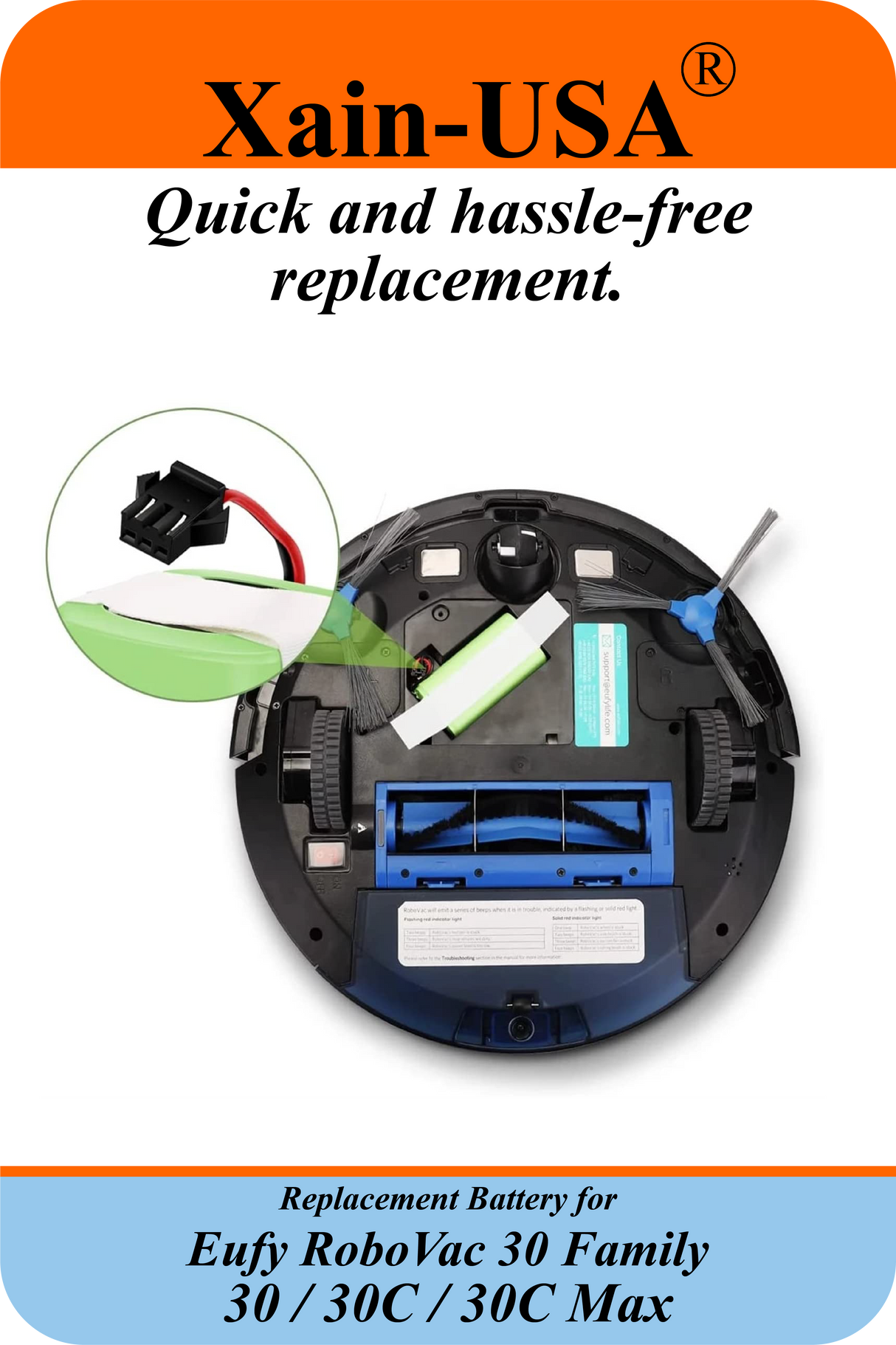 Eufy RoboVac Replacement Battery 14.4V 2600mAh Li-ion, 3-Pin Connector, Compatible with T2108 / T2119 / T2126 / T2130 — High-Capacity Rechargeable Robotic Vacuum Battery Pack