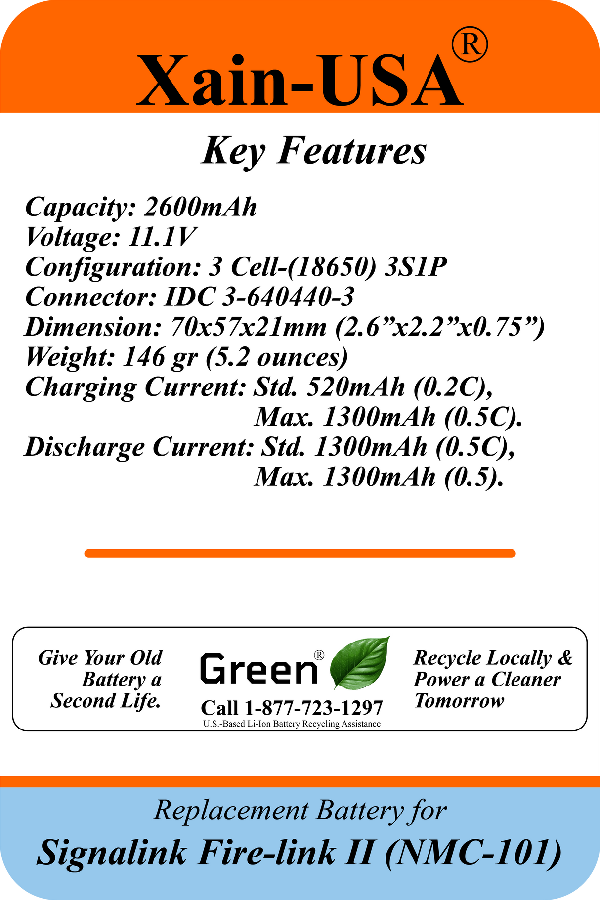 (1-Pack ) 11.1V 2600mAh Replacement Battery for Signalink Firelink 2 Horn Fire Alarm System (NMC‑101) – Built‑In BMS Protection.