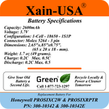 2600mAh Replacement Battery for Honeywell PN: 00-10342 / PROSIXC2W & PROSIXRPTR