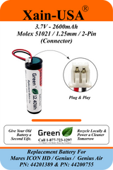 (Xian-DIVE) Premium  3350mAh Replacement Battery for Mares ICON HD / Mares ICON Genius /  Mares Genius Air / PN: 44201389 / PN: 44200755 / 3.7V