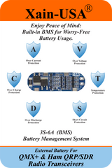 12V 3200mAh Li-ion Rechargeable External Battery – Compatible with QMX+ Transceivers & SDR/QRP Ham Radios  High-Endurance Power with Xain-Xtra Cells, Rated for 1000+ Charge Cycles
