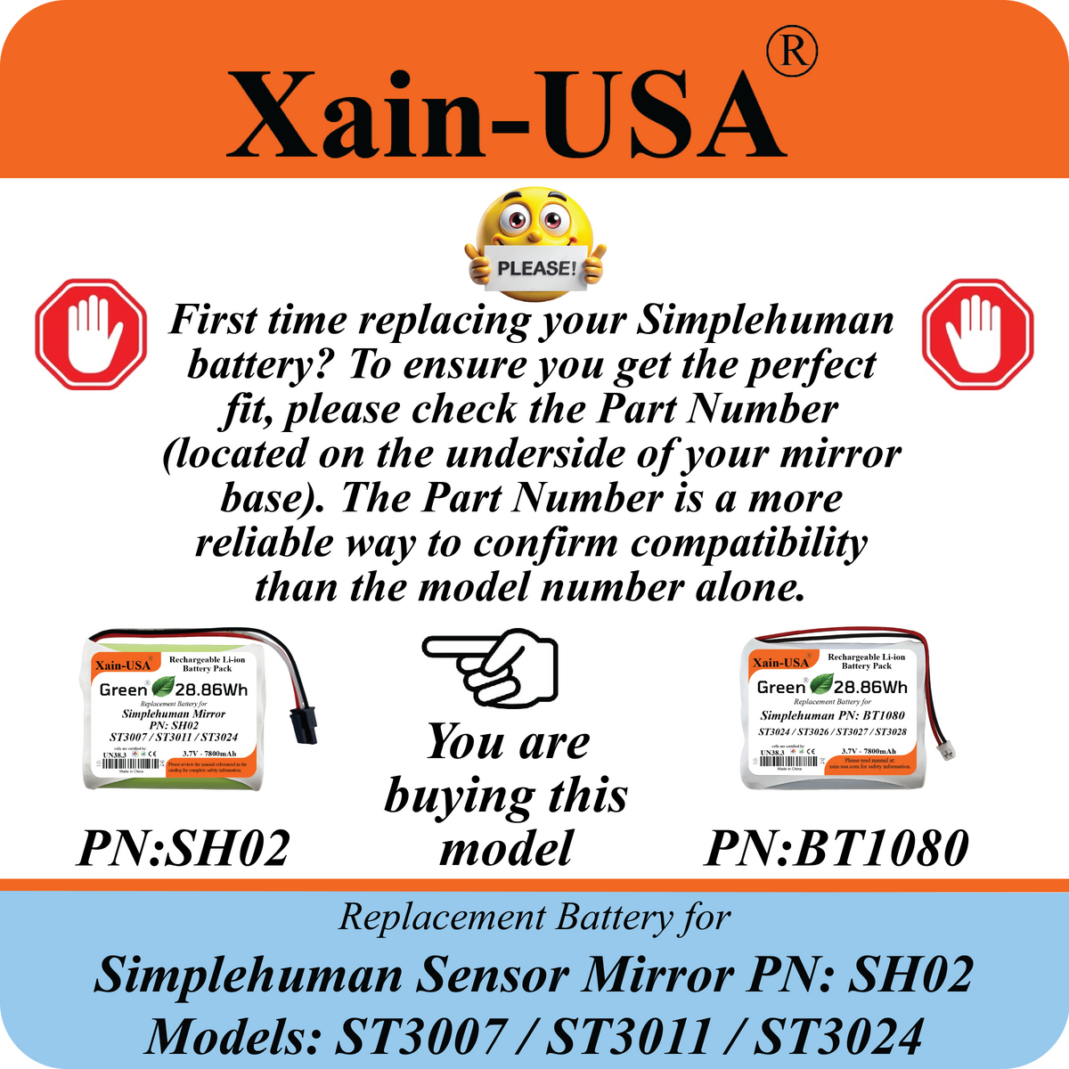 7800mAh Replacement Battery for Simplehuman Mirror PN: SH02 ST3007 ST3011 ST3024
