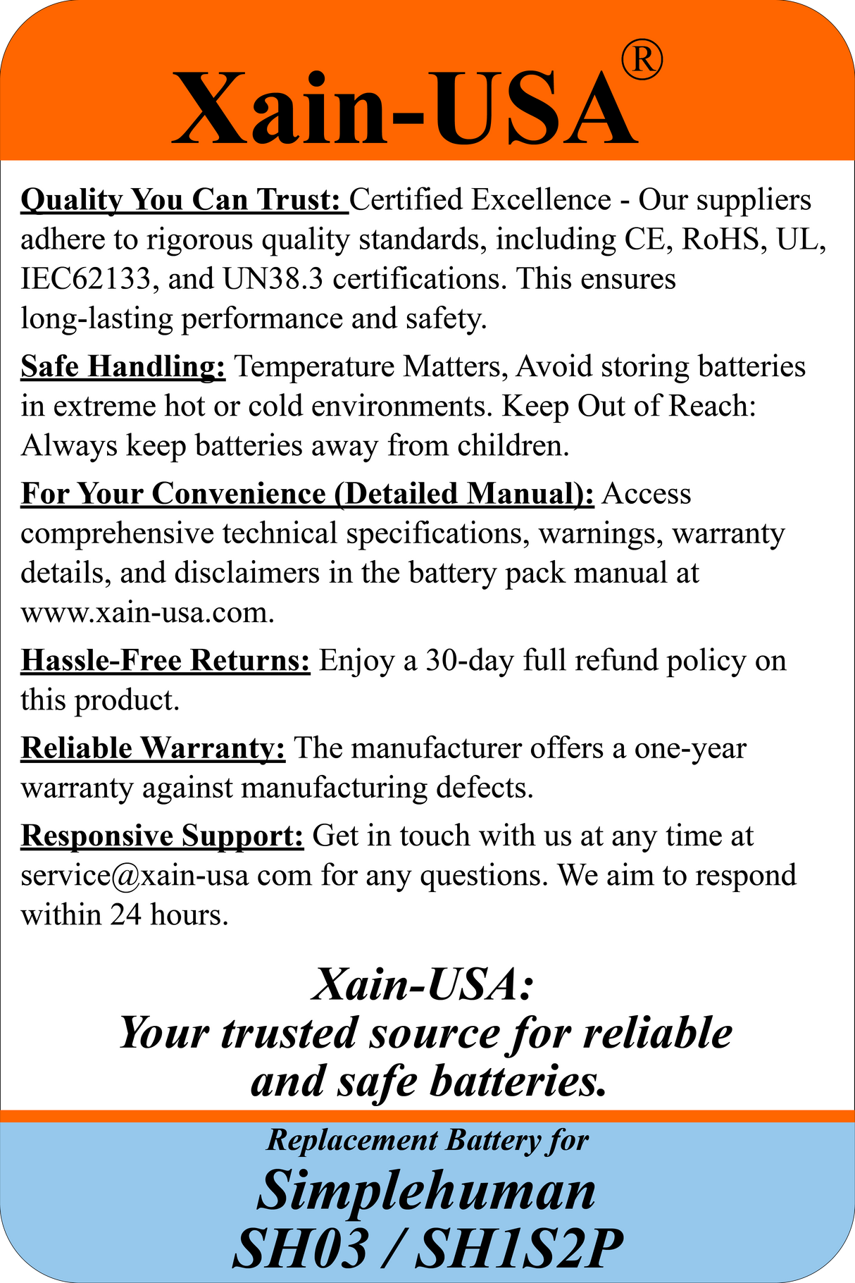 High-Capacity Replacement Battery for Simplehuman SH03, SH1S2P – 3.7V 5200mAh (19.24Wh) with Built-in BMS – Lasts 2X Longer Than Standard Packs