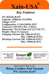 3200mAh Replacement Battery Pack for Winny Pool Vacuum PN: HJ1101-BATT