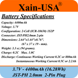 (1-Pack) 3.7V 4400mAh Li-ion Rechargeable Battery Pack with JST-PH2.0 2-Pin Connector for Electronics, LED Lighting, Low-Drain Devices, Outdoor Lights, Toys, GPS, Speakers, Fire Alarm