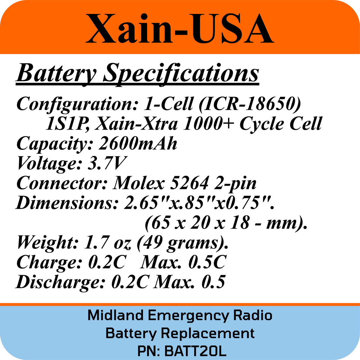 Midland Emergency Radio Replacement Battery (First Gen. ER200/ ER210/ ER300/ ER310)