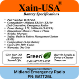 (2-Pack) Replacement Battery for Midland Emergency Radio ER210 (2nd Gen.) & ER310 (2nd Gen.)  PN: BATT26L 2600mAh