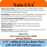 Xain-USA 3.7V 4400mAh Li-ion Battery Pack - JST-XH 2-Pin, Built-in BMS