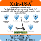 Replacement Battery For Xiaomi M365 PN: NE1003-H (36V 7800mAh, 280Wh) with Built-in Communication Protocol. Please See Our Catalog for Xiaomi Scooter Compatibility List.