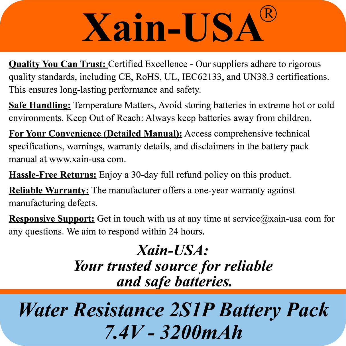 Water‑Resistant 7.4V 3200mAh Battery Pack for Bike LED Lights, DC 5.5×2.1mm Female Plug