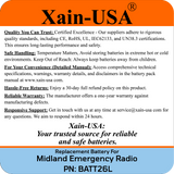 Replacement Battery for Midland Emergency Radio Models ER40 ER50 ER250BT  (PN: BATT26L) 2600mAh.