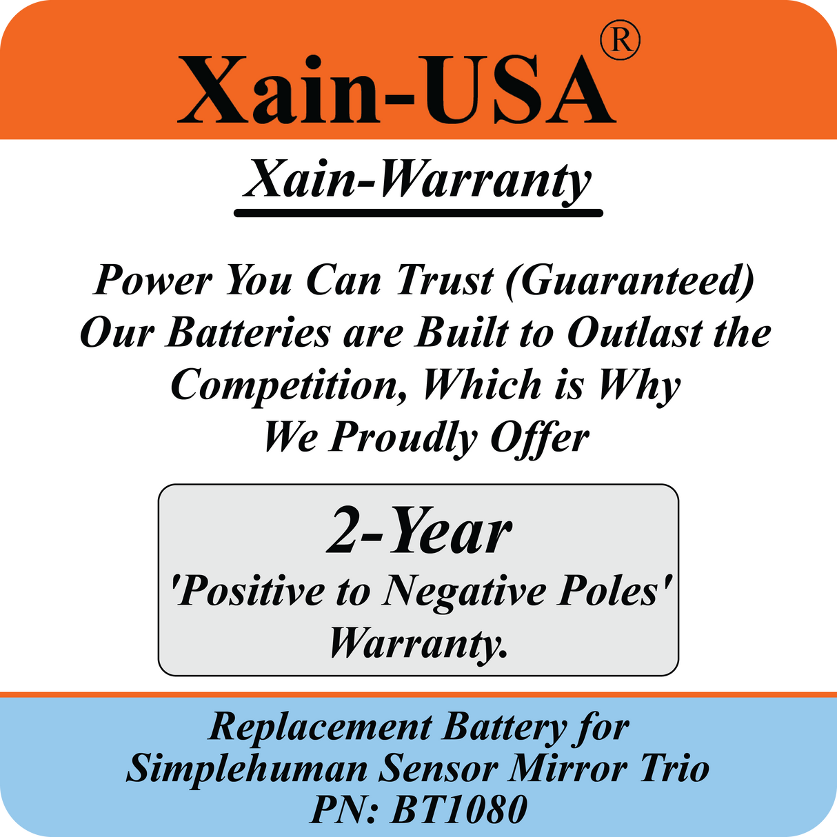 7800mAh ULTRA-CAPACITY Replacement Battery for Simplehuman PN:BT1080 Model: ST3024 Sensor Mirror Trio, 3.7V Rechargeable Li-ion Pack, Built with Xain-Xtra Cells for 1000+ Cycles, Twice the Lifespan of Standard Cells