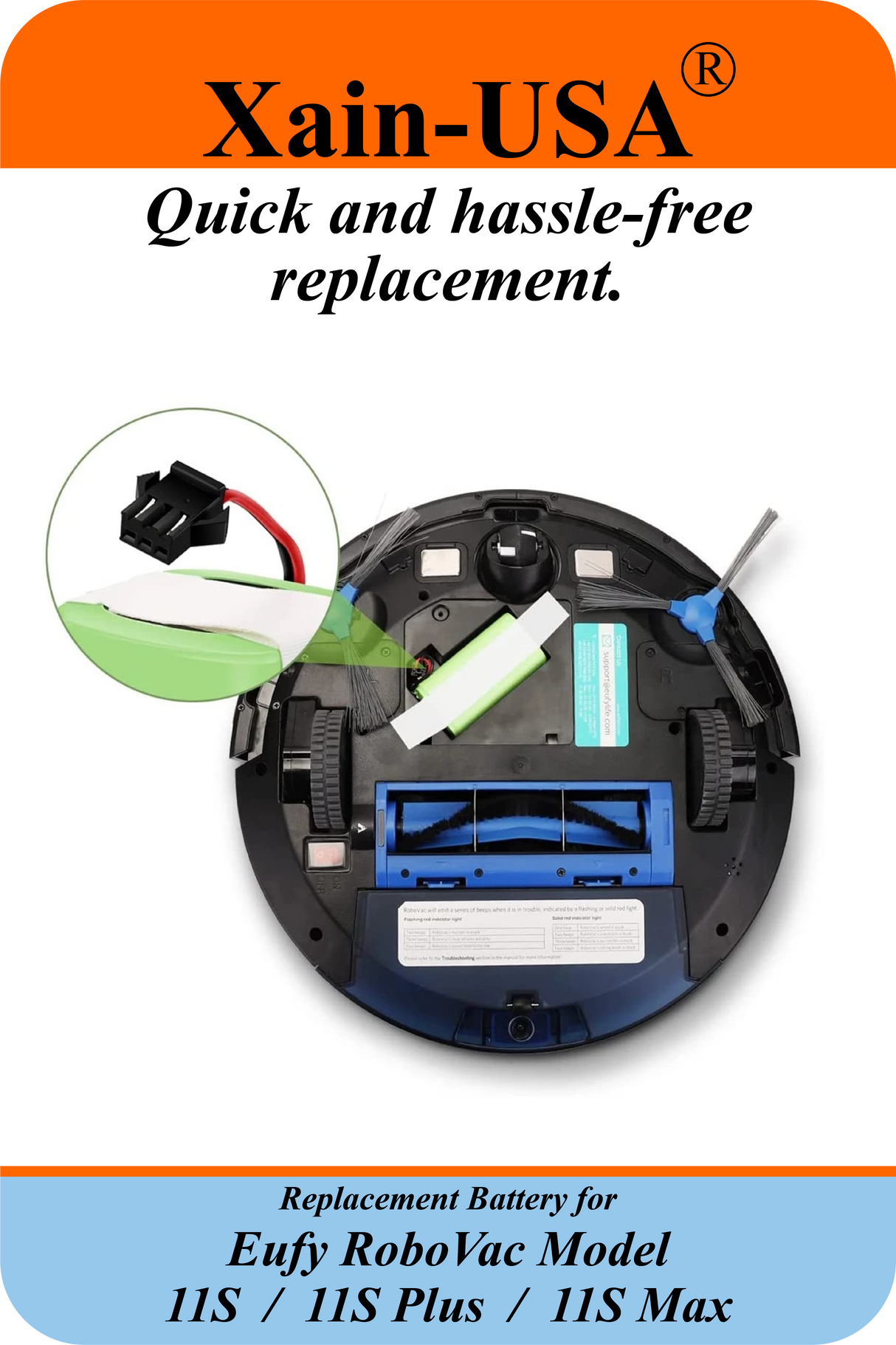 14.4V 2600mAh Li-ion Replacement Battery for Eufy RoboVac 11S (T2108) 11S Plus (T2119) 11S Max (T2126 / T2130)   3-Pin Connector  High-Capacity Rechargeable Battery Pack