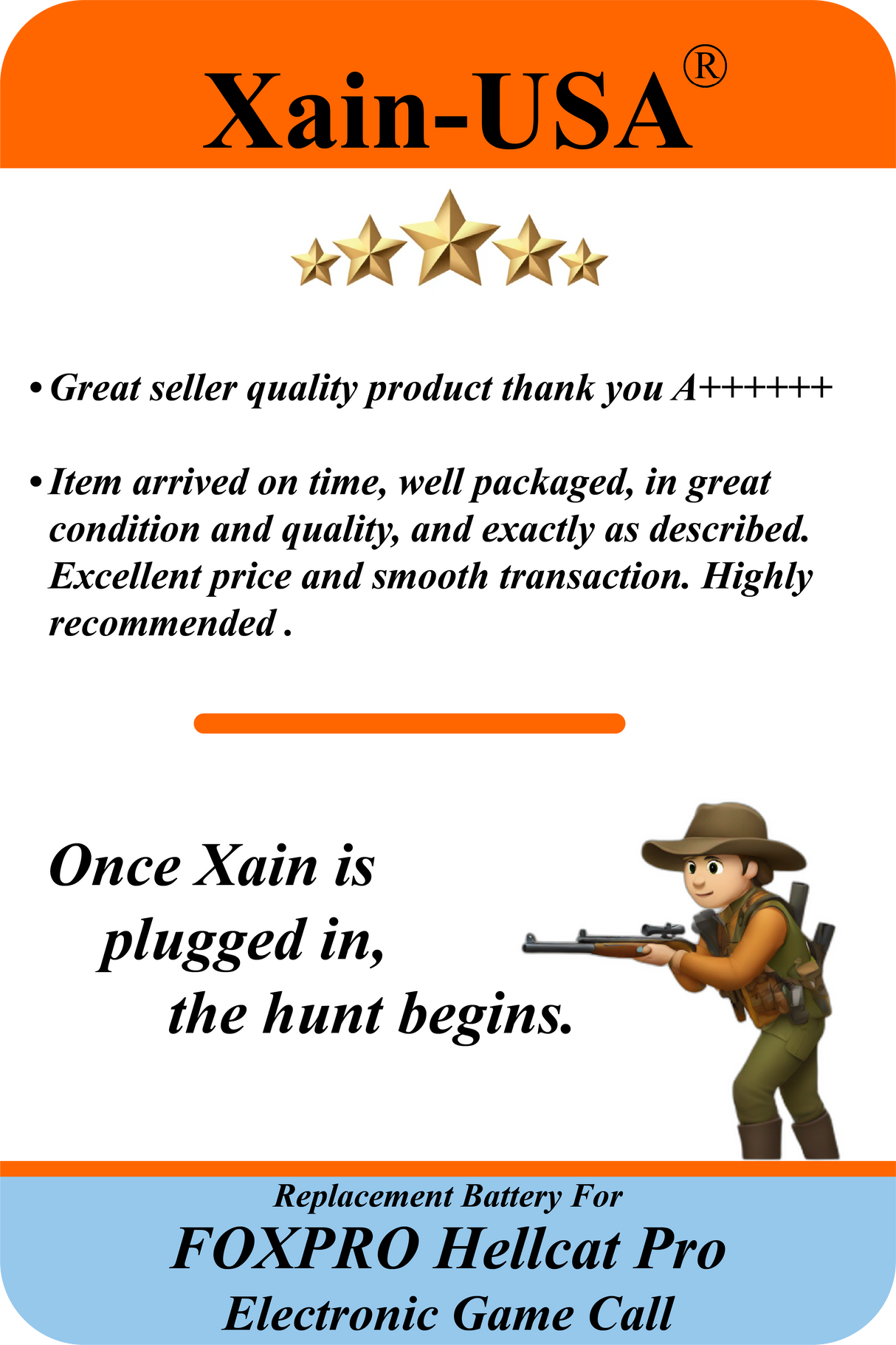 (2x2) SMART Battery Package / 3200mAh High-Capacity Replacement for FOXPRO Hellcat Pro Game Caller. Featuring Xain-Extra cells 1000 charge cycles. Comes with charger adapter / PN: 34317 / 11.1V 3S1P