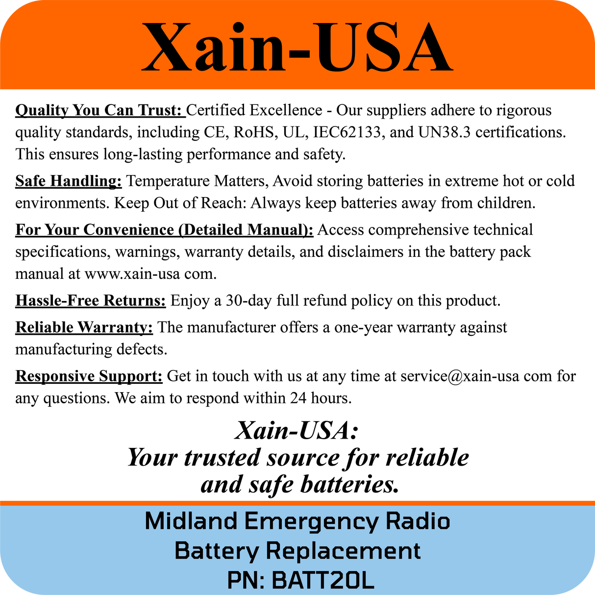 Midland Emergency Radio Replacement Battery (First Gen. ER200/ ER210/ ER300/ ER310)