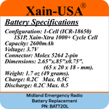 (2-Pack) PN: BATT20L Replacement Battery for Midland Emergency Radio ER200, ER300, ER210 (1st Gen), ER310 (1st Gen) – 2600mAh Li-ion, Future Xain-Xtra 1000+ Cycle Cell