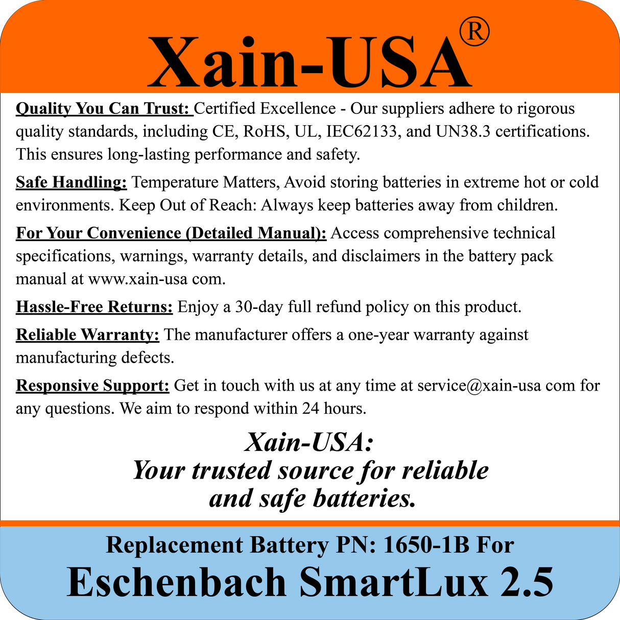 Eschenbach SmartLux 2.5 Portable Video Magnifier Replacement Battery – 2600mAh 3.7V, PN 1650-1B