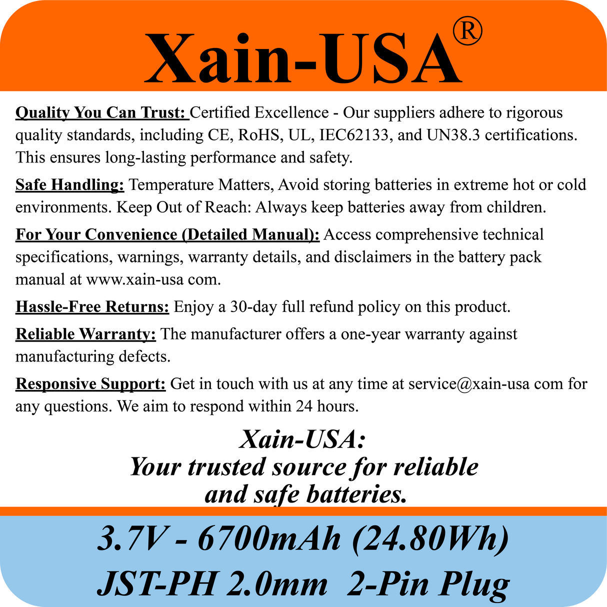 1S2P High-Capacity High-Drain 3.7V - 6700mAh Li-ion Battery Pack, with JST-PH 2-Pin Plug, 152% more power than 4400mAh, for Electronics, Solar Lights, GPS, Meshtastic Solar Node Project, Speakers