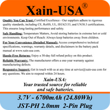 1S2P High-Capacity High-Drain 3.7V - 6700mAh Li-ion Battery Pack, with JST-PH 2-Pin Plug, 152% more power than 4400mAh, for Electronics, Solar Lights, GPS, Meshtastic Solar Node Project, Speakers