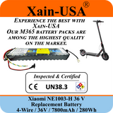 Replacement Battery For Xiaomi M365 PN: NE1003-H (36V 7800mAh, 280Wh) with Built-in Communication Protocol. Please See Our Catalog for Xiaomi Scooter Compatibility List.