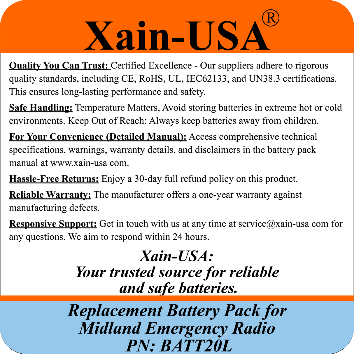 (2-Pack) 2600mAh Replacement Battery for Midland Emergency Radio PN: BATT20L, 1st Gen. ER200 / ER210 / ER300 / ER310