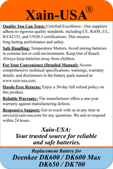 (Xain-Vac) Premium Replacement Battery for Deenkee DK600 / DK600 Max / DK650 / DK700 Robot Vacuum Cleaners 14.4V - 2600mAh  (37.4Wh) with Built-in Battery Management System (BMS)