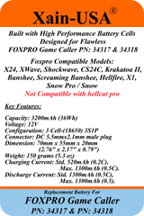 3200mAh Replacement Battery for FOXPRO Game Caller PN: 34317