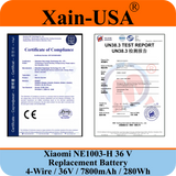 High-Performance Replacement Battery For Xiaomi M365 PN: NE1003-H (36V 7800mAh, 280Wh) with Built-in Communication Protocol. Please See Our Catalog for Xiaomi Scooter Compatibility List.