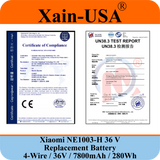 Replacement Battery For Xiaomi M365 PN: NE1003-H (36V 7800mAh, 280Wh) with Built-in Communication Protocol. Please See Our Catalog for Xiaomi Scooter Compatibility List.